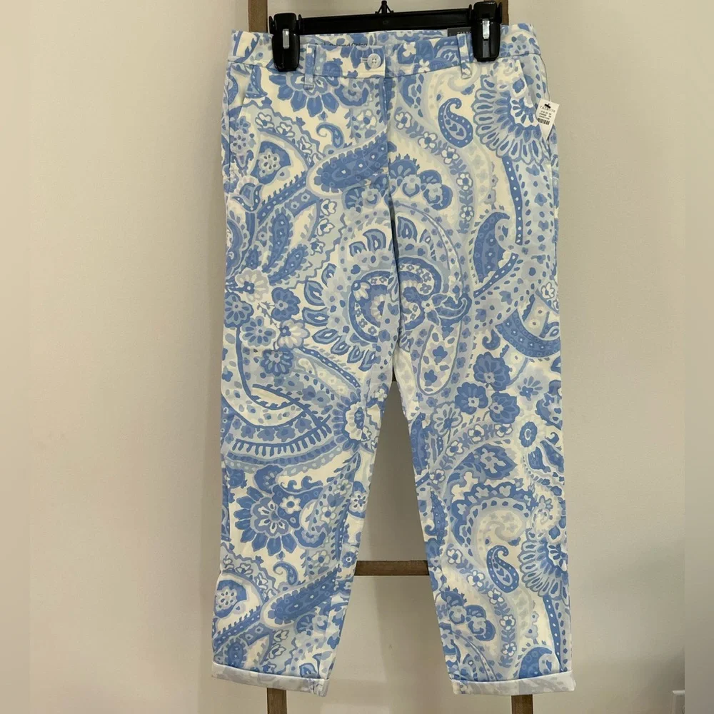 Talbots Relaxed Chino Below Waist Ankle Length Paisley Blue Paisley Size 2 NWT - Picture 1 of 9